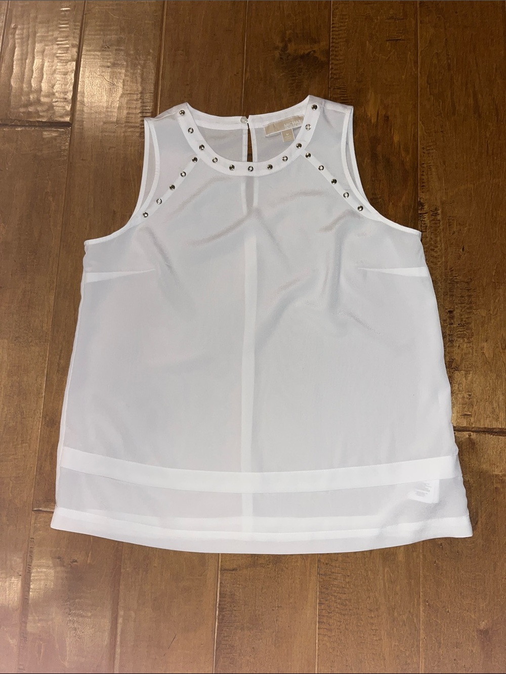 Michael Kors White Sleeveless Stud-Trim Dressy Tank Top